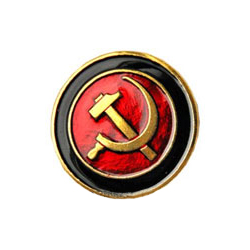Значок Серп и молот в круге на красном фоне с черным кантом, 23мм (латунь, на пимсе)