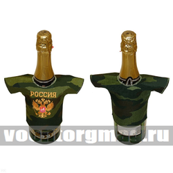 Рубашечка на бутылку сувенирная вышитая Россия (орел) кмф