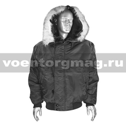 Куртка зимняя Аляска Милитари черная укороченная (с расстегивающимся капюшоном)