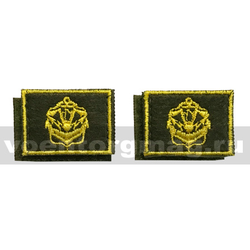 Нашивки Инженерные войска (желтая вышивка, оливковый фон) петличные эмблемы на липучке (вышитые), пара