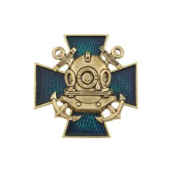 Значок Водолаз на 2 якорях на синем кресте (латунь)