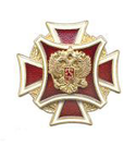 Значок Крест с накладным орлом РФ, красный (закрутка)