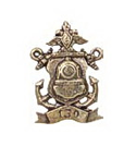 Значок 130 лет водолазной службе (водолаз на щите с якорями) малый, на пимсе