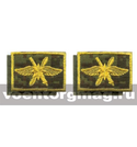 Нашивки Воздушно-космические силы (желтая вышивка, фон русская цифра) петличные эмблемы на липучке (вышитые), пара