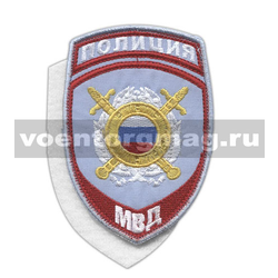 Нашивка Полиция МВД Охрана общественного порядка (бледно-голубой фон), на липучке (вышитая), старого образца