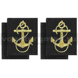 Нашивки Петличные эмблемы для офицерского состава ВМФ с якорем (черный фон и кант) вышивка - золотой люрекс (пара, на липучках)