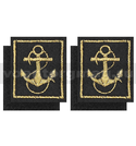 Нашивки Петличные эмблемы для офицерского состава ВМФ с якорем (черный фон, золотой кант) вышивка - золотой люрекс (пара, на липучках)
