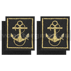 Нашивки Петличные эмблемы для офицерского состава ВМФ с якорем (черный фон, золотой кант) вышивка - золотой люрекс (пара, на липучках)