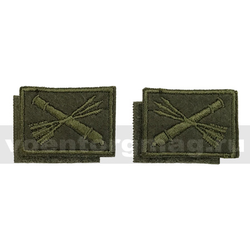 Нашивки Войска ПВО (оливковая вышивка, оливковый фон) петличные эмблемы на липучке (вышитые), пара