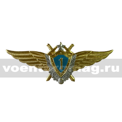 Значок Классность ВВС нового образца, 1 класс (голубой щит, серебряная звезда, мечи)