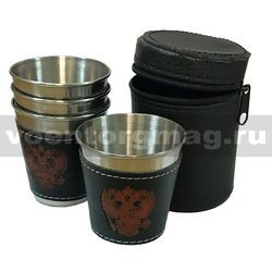 Стопки металлические (4шт по 50 мл) с орлом РФ (в чехле)