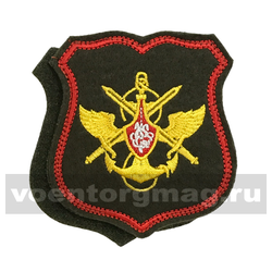 Нашивка Знак принадлежности к МО, оливковый с красным кантом, щит, на липучке (вышитая)