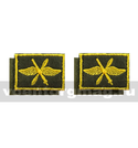 Нашивки ВВС - крылья, пропеллер и зенитная пушка (желтая вышивка, оливковый фон) петличные эмблемы на липучке (вышитые), пара