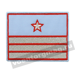 Нашивка Нагрудный знак РЖД голубой, 3 галуна, 1 звезда, вышитый (нового образца)