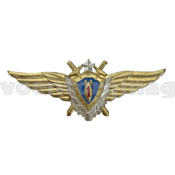 Значок Классность ВВС нового образца, летчик-штурман 1 класс (голубой щит, серебряная звезда, мечи)