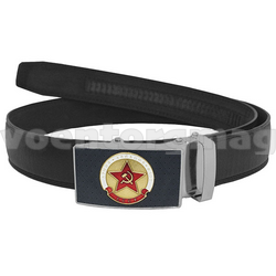Ремень брючный кожаный черный с накладкой Звезда СА (Армия, авиация, флот)