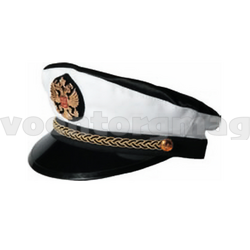 Фуражка сувенирная капитанка белая с черным верхом и металлическим орлом