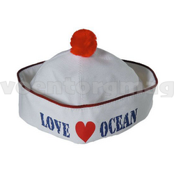 Боцманка белая с помпоном красным Love ocean