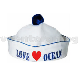 Боцманка белая с помпоном синим Love ocean
