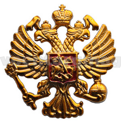 Эмблема на тулью Орел РФ, круглый, золотой (пластик)