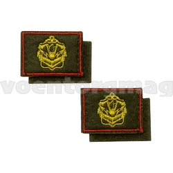 Нашивки Инженерные войска (желтая вышивка, оливковый фон, красный кант) петличные эмблемы на липучке (вышитые), пара