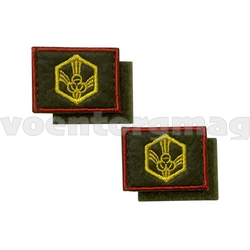 Нашивки Войска РХБЗ (желтая вышивка, оливковый фон, красный кант) петличные эмблемы на липучке (вышитые), пара