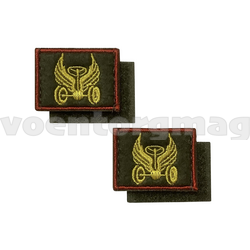 Нашивки Автомобильные войска (желтая вышивка, оливковый фон, красный кант) петличные эмблемы на липучке (вышитые), пара