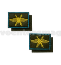 Нашивки ВКС (желтая вышивка, оливковый фон, голубой кант) петличные эмблемы на липучке (вышитые), пара