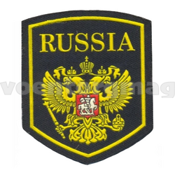Нашивка пластизолевая Russia с гербом (5-угольная, черный фон)