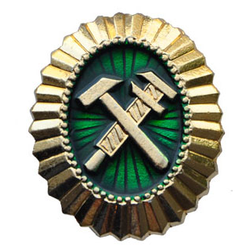Кокарда РЖД малая, овальная, зеленый фон, с эмалью (металл)