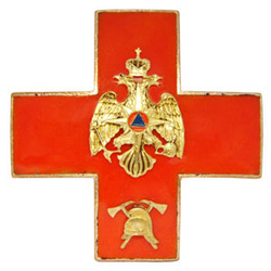 Значок Красный крест с эмблемой ГПС, накладной орел МЧС (заливка смолой)