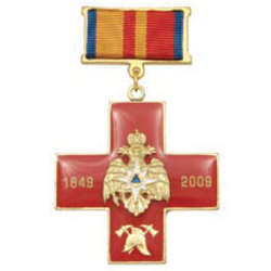 Знак-медаль Красный крест с эмблемой ГПС, накладной орел МЧС (заливка смолой)