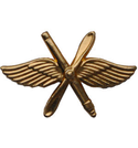 Эмблема петличная ВВС (крылья, пропеллер, зенитная пушка), золотая, металл (пара)
