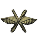 Эмблема петличная ВВС (крылья, пропеллер, зенитная пушка), защитная, металл (пара)