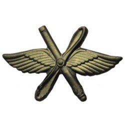 Эмблема петличная ВВС (крылья, пропеллер, зенитная пушка), защитная, металл (пара)