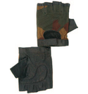 Перчатки кожаные с обрезанными пальцами, верх - сетка камуфлированная зеленая (модель 671)