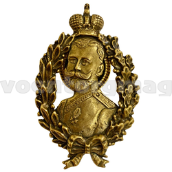 Значок Николай II, бюст в венке с императорской короной (литье)