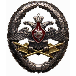Значок Отличный офицер тыла ВС, эмблема в венке (геральдический знак), с накладкой, на закрутке