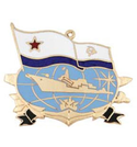 Значок Корабль, с морской миной и перекрещенными ракетой и артиллерийским орудием (горячая эмаль)