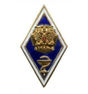 Значок Ромб с медицинской эмблемой и орлом РФ на фоне свитка, синий (латунь, полимерная эмаль)