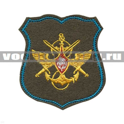 Нашивка Знак принадлежности к МО, оливковый с голубым кантом, щит (вышитая)