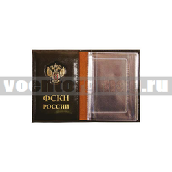 Обложка-книжка кожаная под автодокументы со значком ФСКН РФ