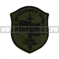 Нашивка Отдел спецназ ФСИН России, щит с флагом и мечом, полевая (вышитая)