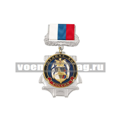 Знак-медаль Спецназ ВМФ (морской котик с флагами), на планке - лента РФ