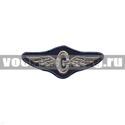 Нашивка Техзнак РЖД (птичка) синяя, люрекс (серебряная вышивка)
