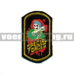 Нашивка Special forces (скелет в голубом берете с кинжалом) (вышитая)